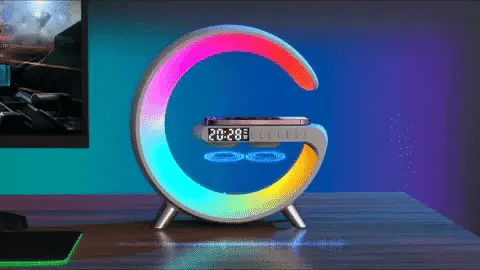 NEW INTELLIGENT LED TABLE LAMP, 4 IN 1 WIRELESS CHARGER, SPEAKER, CLOCK, LIGHT LAMP