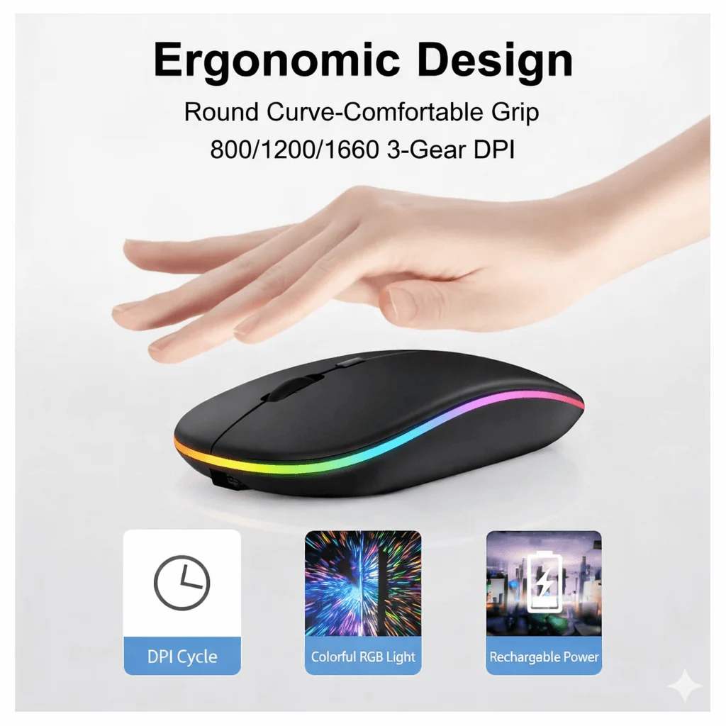 2.4GHz Wireless Optical Mouse USB Rechargeable RGB Cordless Mice For PC Laptops 🖱️✨