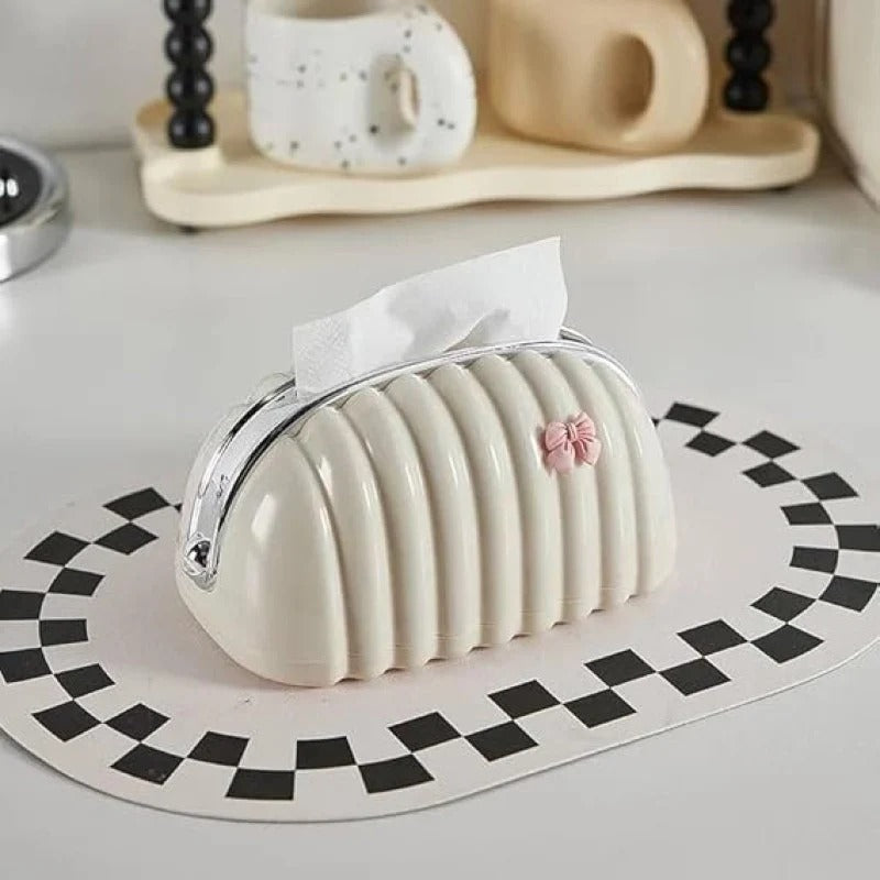 Creative Shell Design Tissue Box-White Silver - with bow