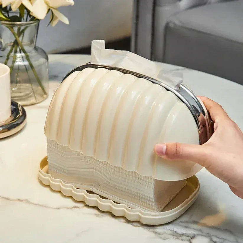 Creative Shell Design Tissue Box-White Silver - with bow
