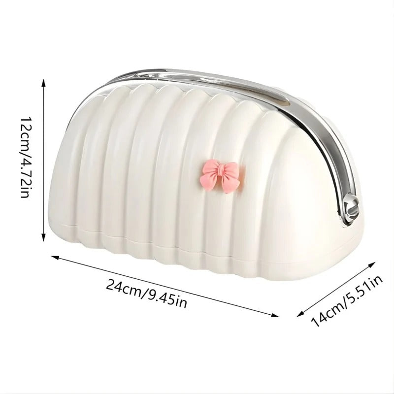 Creative Shell Design Tissue Box-White Silver - with bow